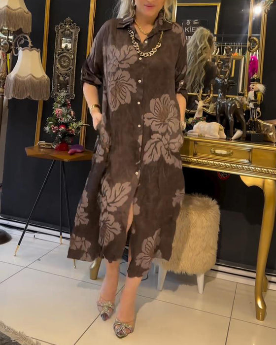 Vintage jurk met reversknopen en print