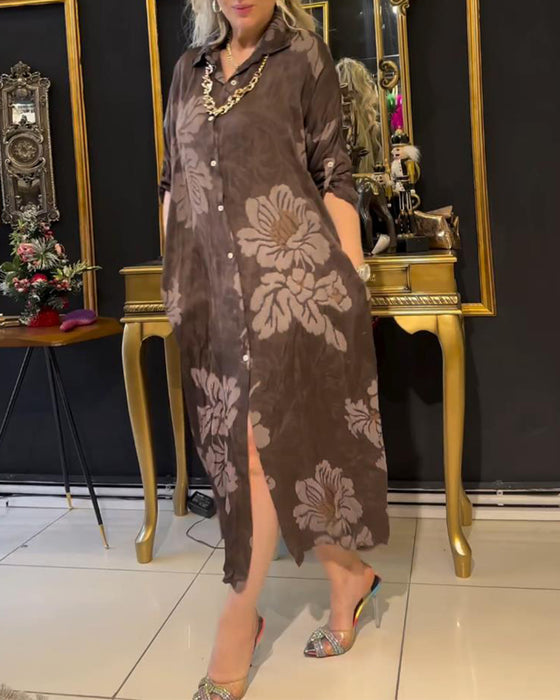 Vintage jurk met reversknopen en print