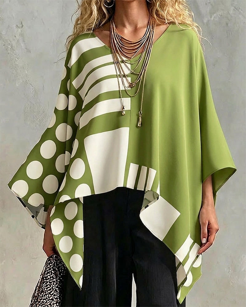 Blouse Polka Dot Streep Patchwork V Hals
