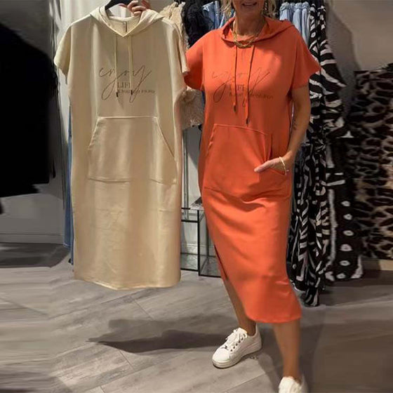 Jurk Met Capuchon Casual Trekkoord