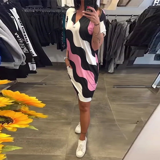 Jurk Met V-Hals En Golvend Print