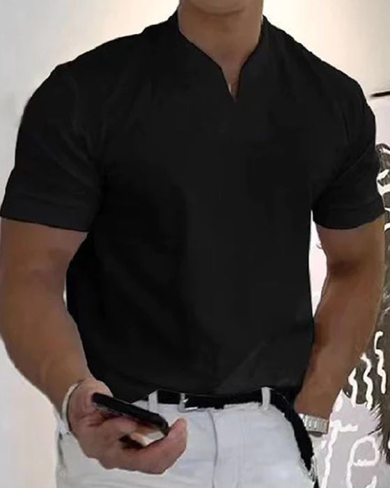 Atletisch T-shirt met korte mouwen en V-hals