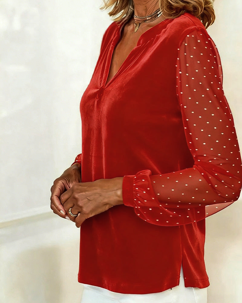 Langmouwige Top Van Fluweel Met V-Hals