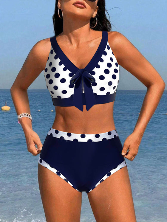Bikini's met patchwork en stippen met hoge taille