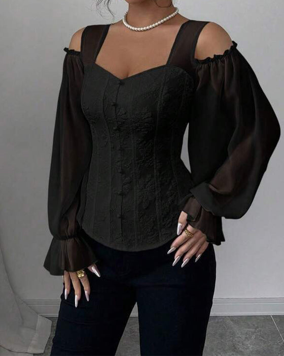 Blouse Off-Shoulder Lange Mouw Taille