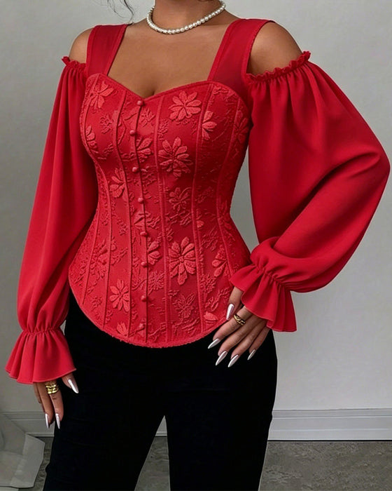 Blouse Off-Shoulder Lange Mouw Taille