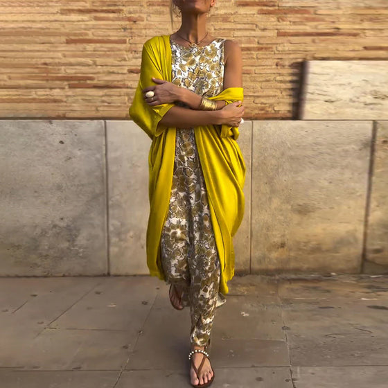 Vintage print elegant tweedelig pak