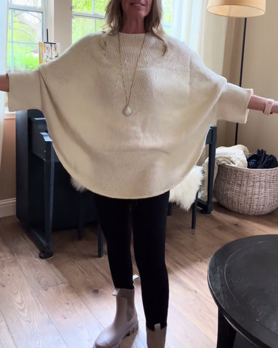 Mode effen kleur pullover met vleermuismouw en ronde hals