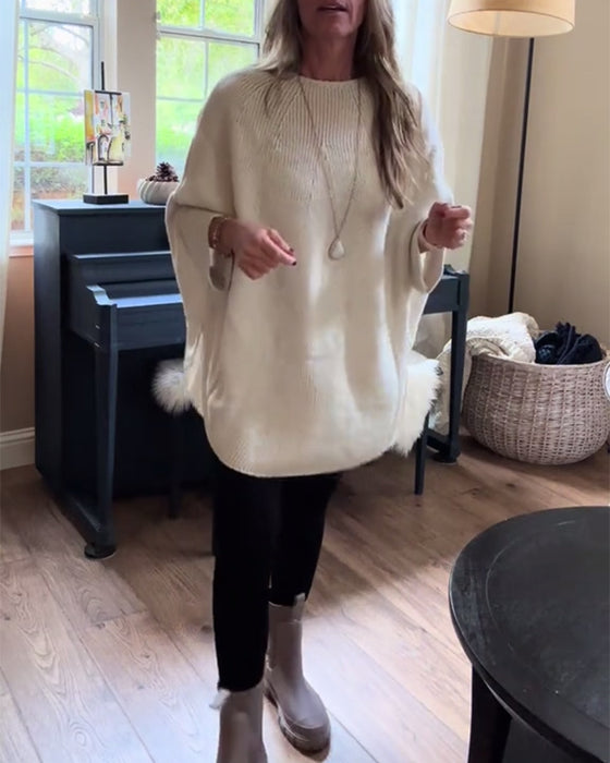 Mode effen kleur pullover met vleermuismouw en ronde hals