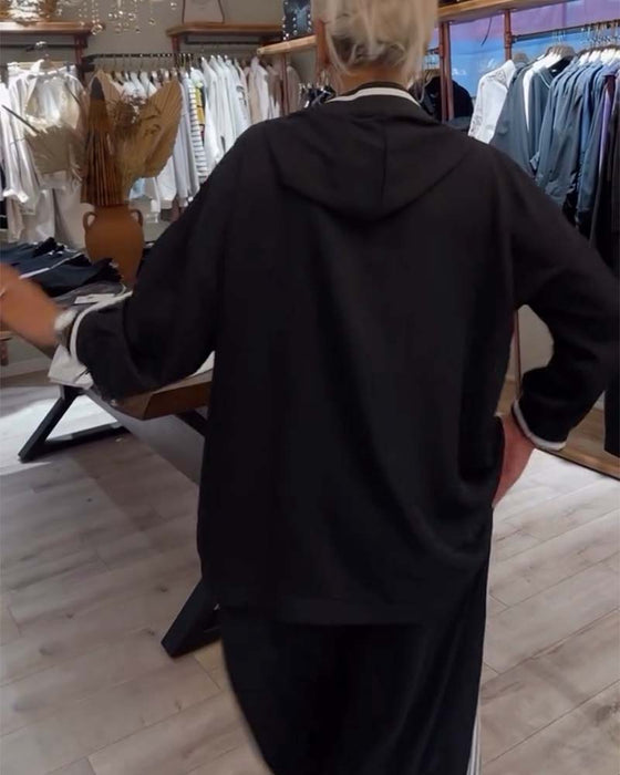 Gestreepte casual tweedelige set met capuchon