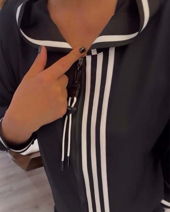 Gestreepte casual tweedelige set met capuchon