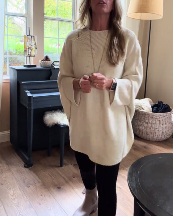 Mode effen kleur pullover met vleermuismouw en ronde hals