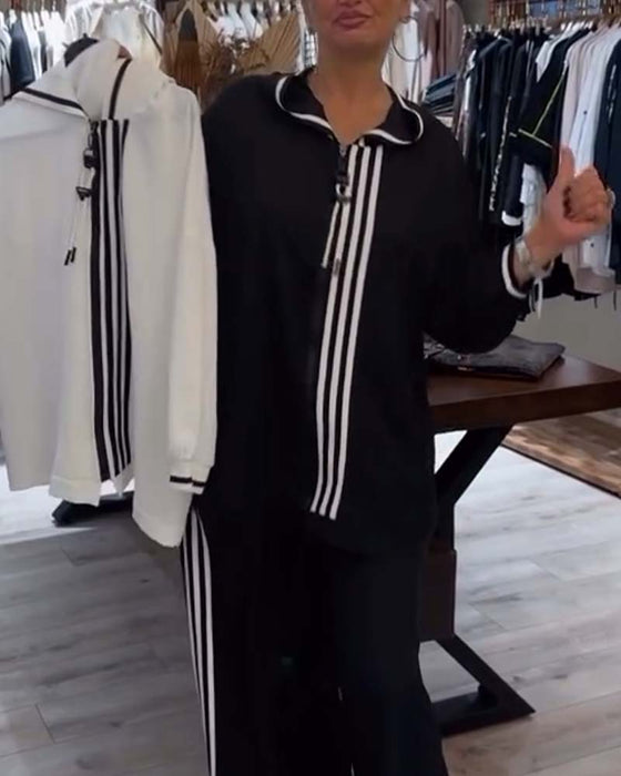 Gestreepte casual tweedelige set met capuchon