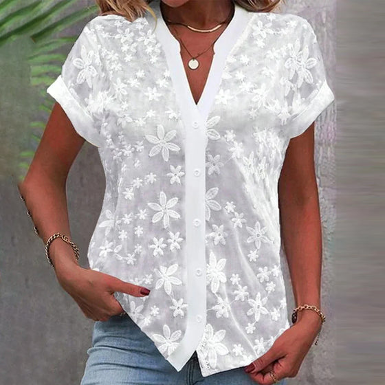 Blouse met korte mouwen en V-hals