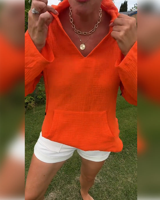 Blouse Effen Kleur Met Zak Mode