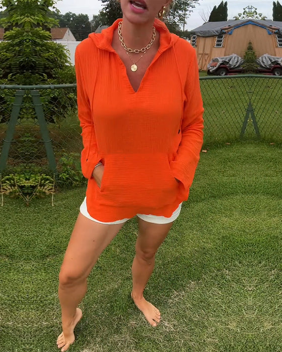 Blouse Effen Kleur Met Zak Mode