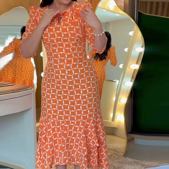 Jurk Halve Mouwen Ronde Hals Taille Print