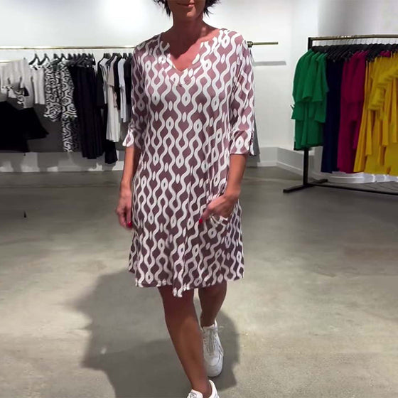 Jurk Staande Kraag Mijlange Geprint