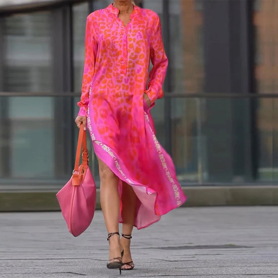 Jurk Lange Mouwen Leopardenprint Splits