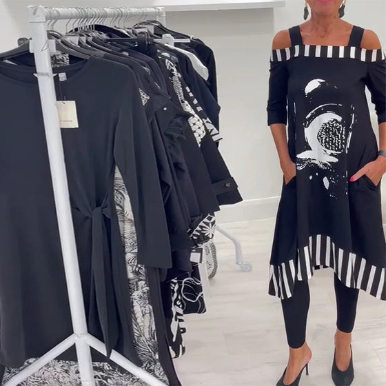 Jurk Off-Shoulder Onregelmatig Loose Print