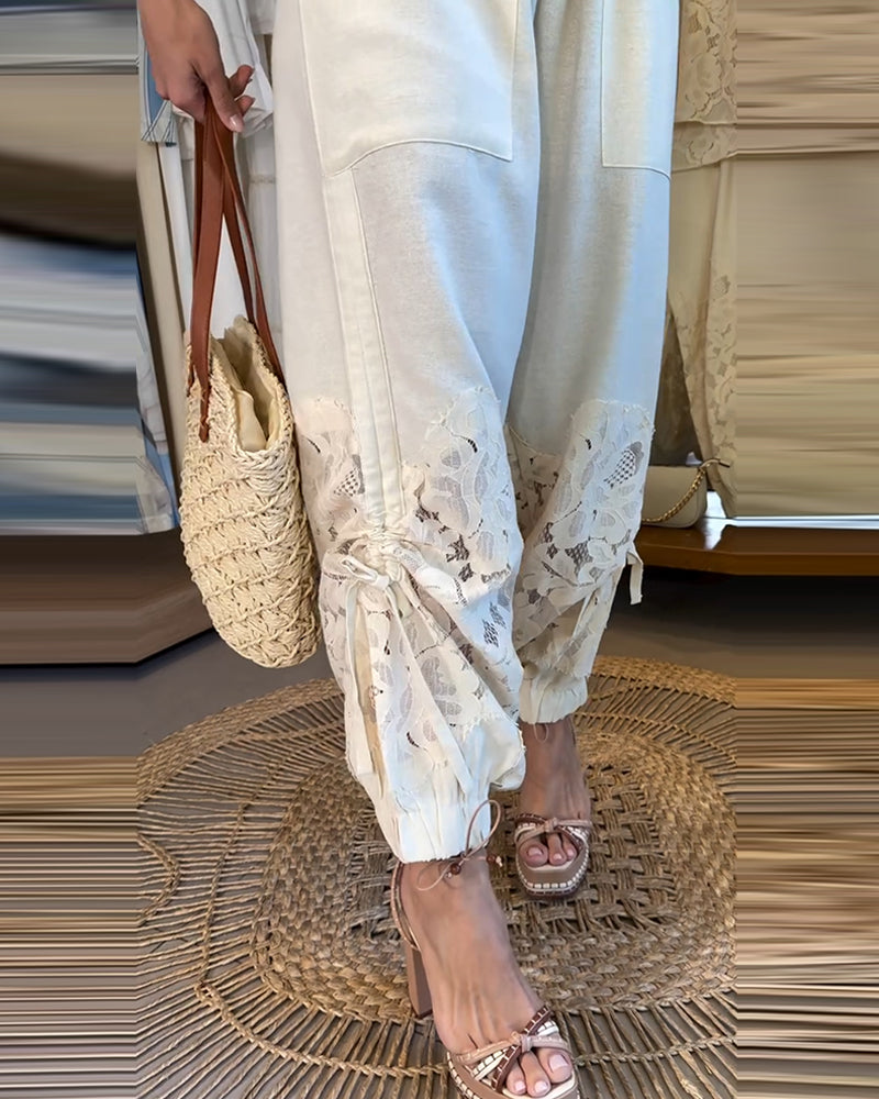 Pants Effen Kant Patchwork Gerimpeld Lang
