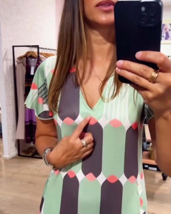 Jurk V-Hals Korte Mouw Volle Rok