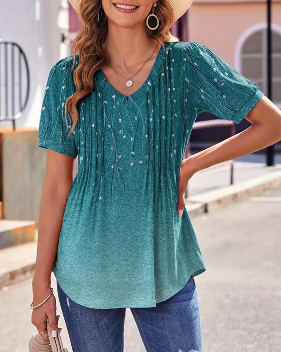 T-Shirt V-Hals Casual Bedrukt Met Korte Mouwen