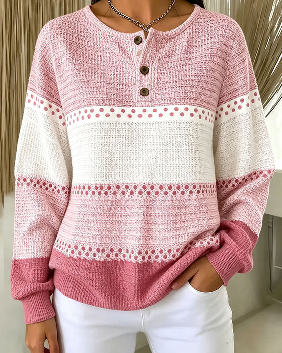 Sweatshirt Kleurblok Wafelbreisel Henley Pullover