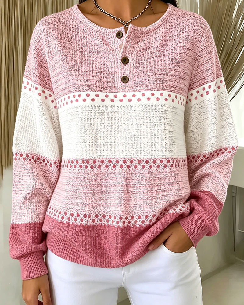 Sweatshirt Kleurblok Wafelbreisel Henley Pullover