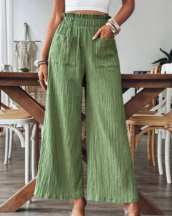 Broek Opstrijkzak Effen Elastische Taille Casual