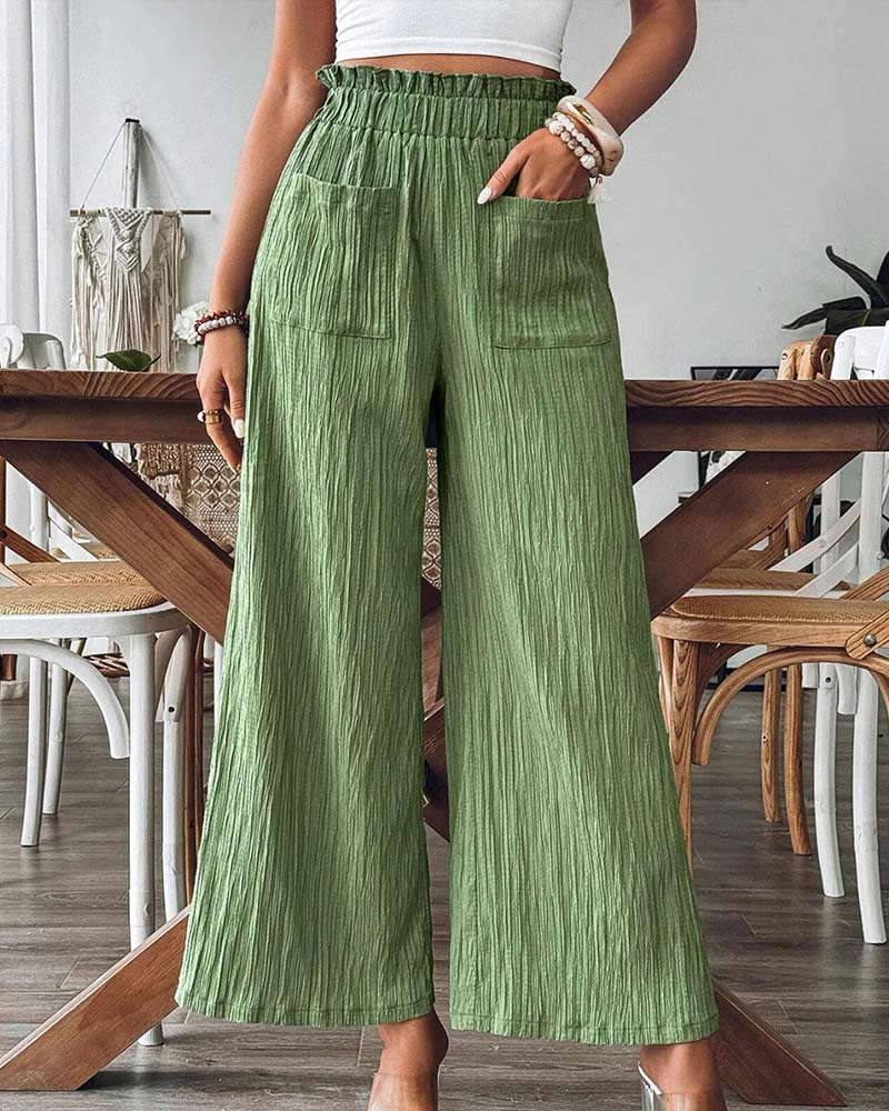 Broek Opstrijkzak Effen Elastische Taille Casual