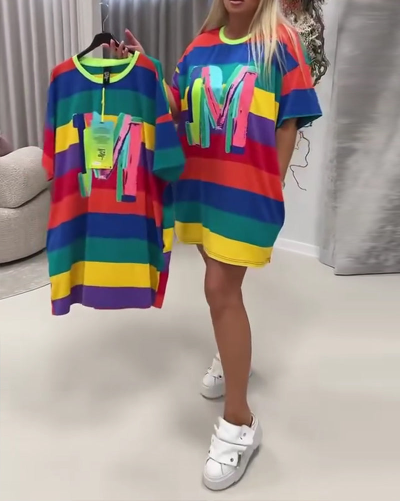 Jurk Regenboog Gestreept Letter