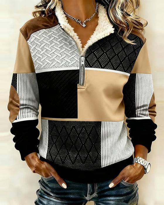 Sweatshirt Half Rits Fleecegevoerd Kleurblok