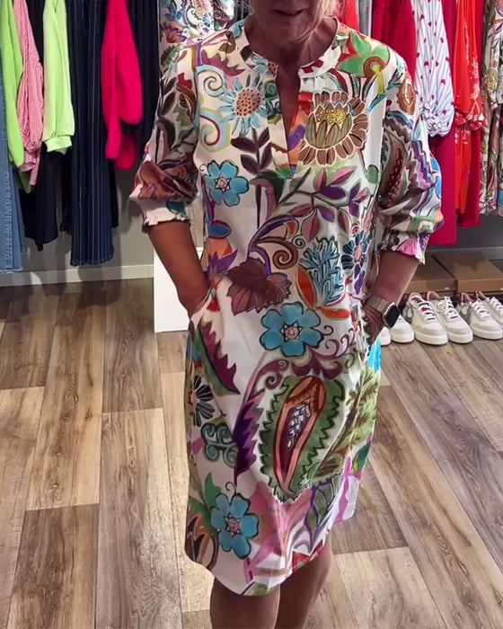 Jurk Staande Kraag Bloemen