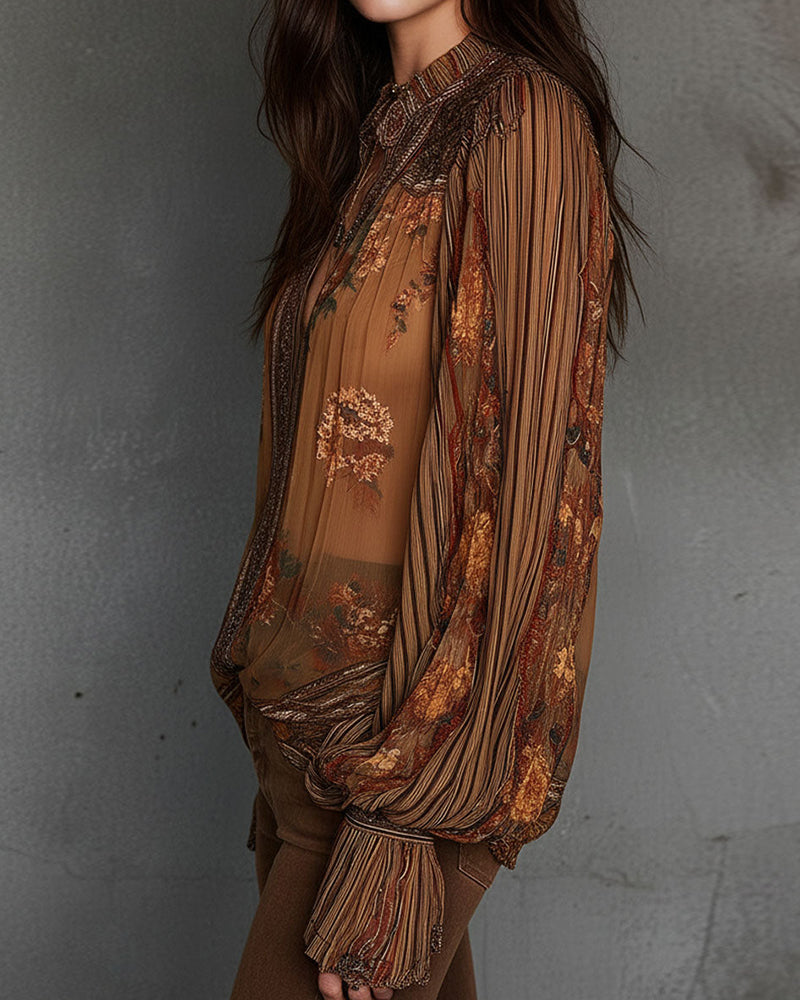 Blouse V-Hals Boho-Stijl Bloemig