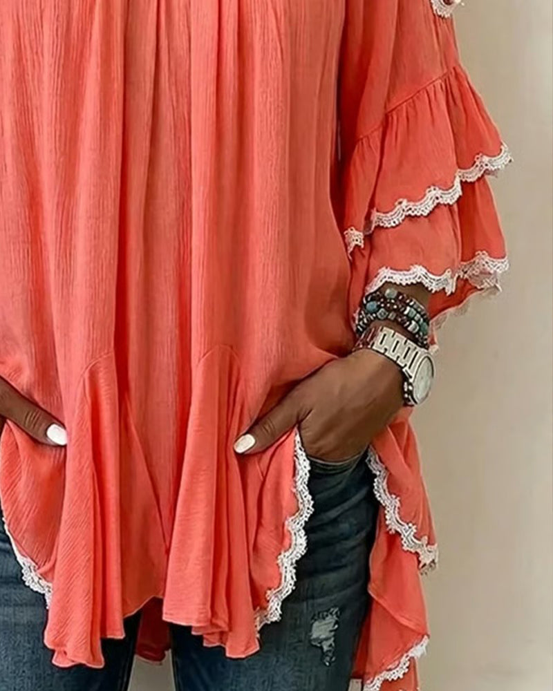 Blouse Off-Shoulder Ruche Vleermuismouw Loose Fit