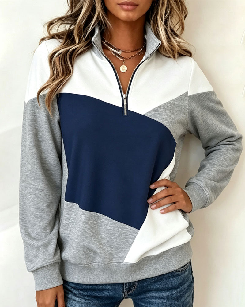 Sweatshirt Geometrisch Kleurblok Rits