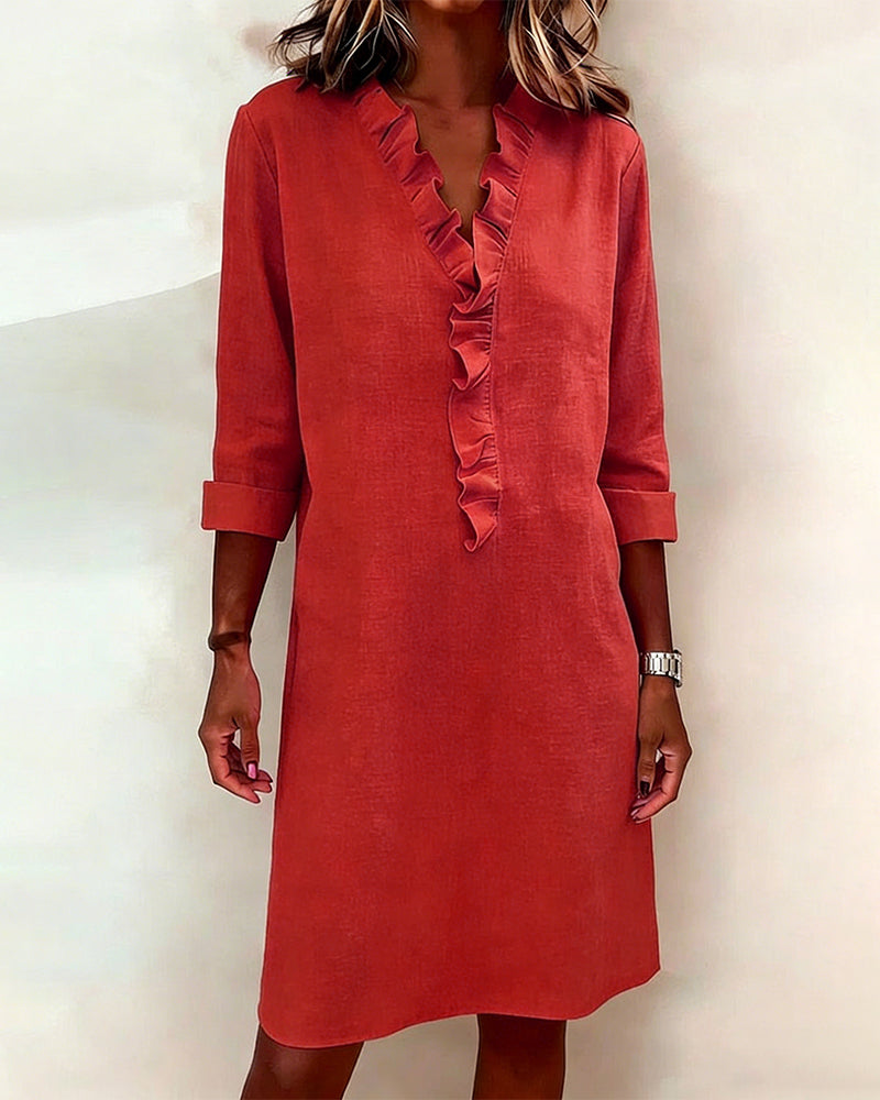 Jurk Gerimpelde V-Hals Effen Kleur