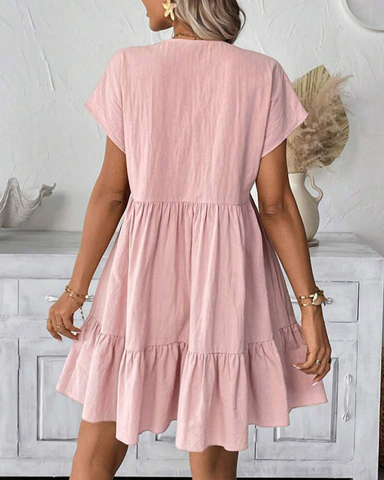 Jurk Effen V-Hals Ruffle-Afzetting