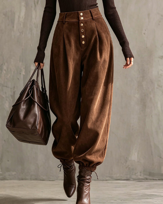 Broek Hoge Taille Multi-Knoop Boord Harem
