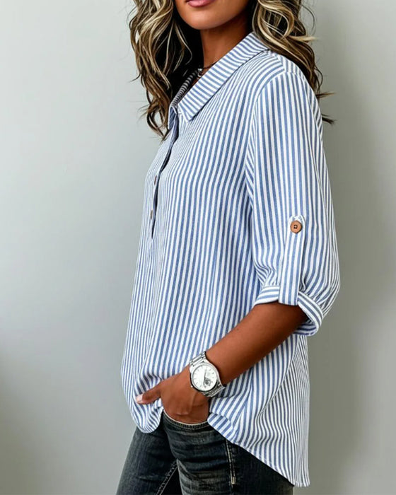 Blouse Casual Gestreept Henley