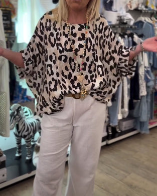 Blouse Met Ronde Hals Luipaardprint Los