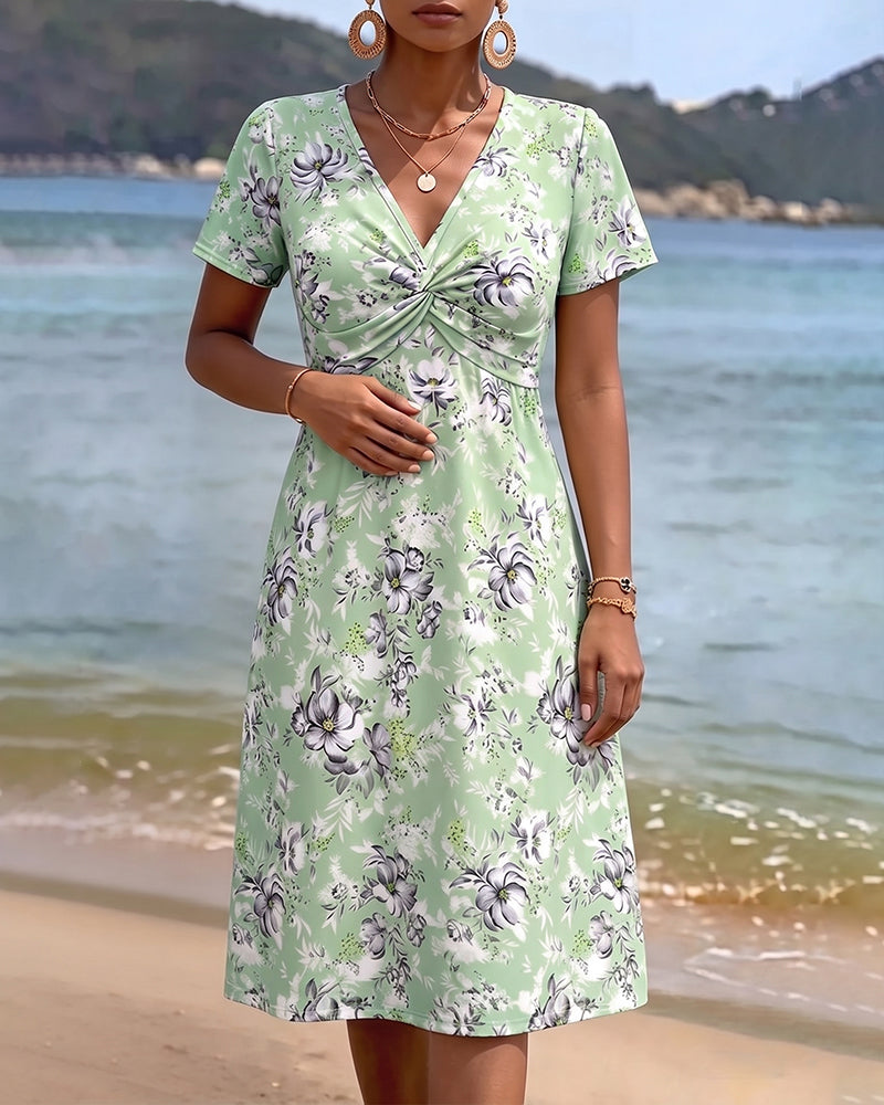 Jurk Bloemen V-Hals Twist Knoop