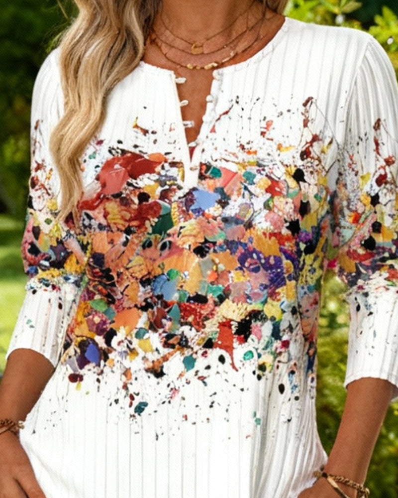 Top Open Knoop Print Ribbel