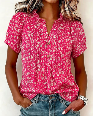 Blouse V-Hals Knoop Bloemenprint