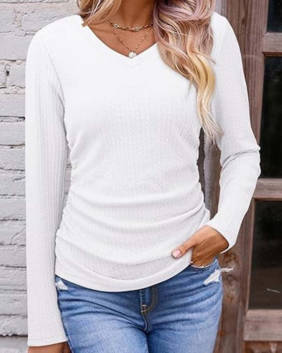 Blouse V-Hals Slim Fit Gestructureerd