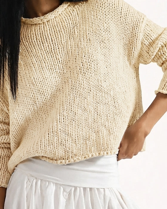 Pullover Ronde Hals Kort Lange Mouw Effen