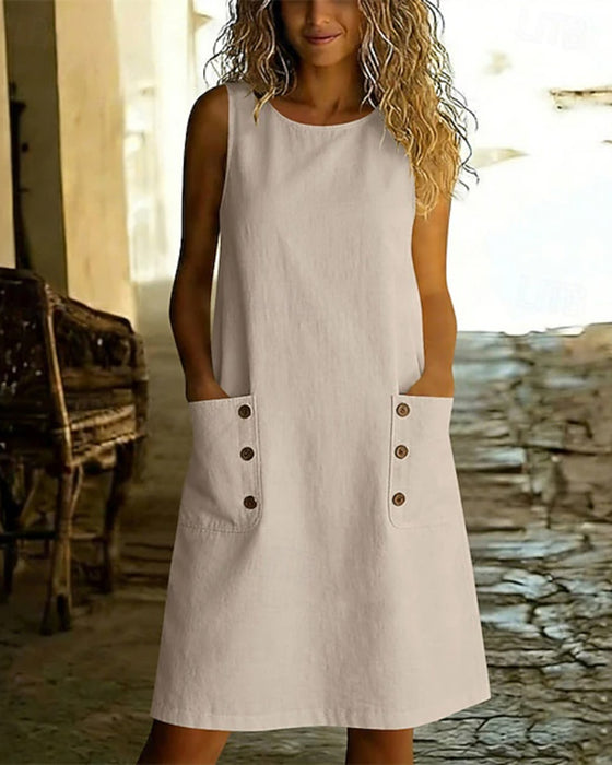 Jurk Effen Kleur Zak Mouwloos Tank