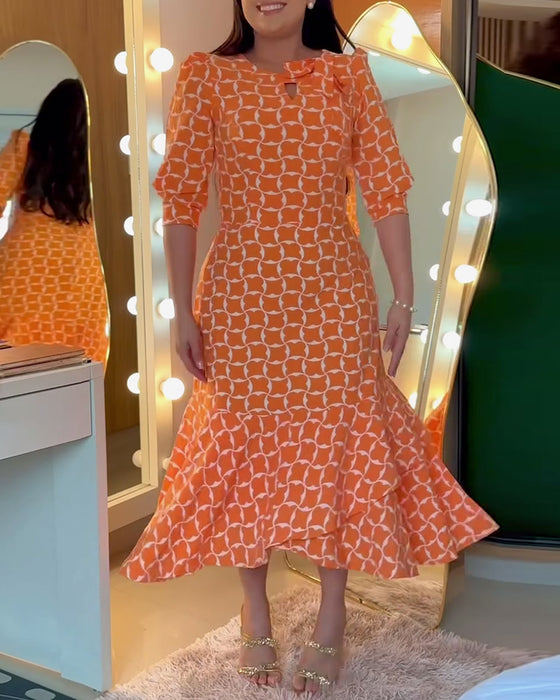 Jurk Halve Mouwen Ronde Hals Taille Print