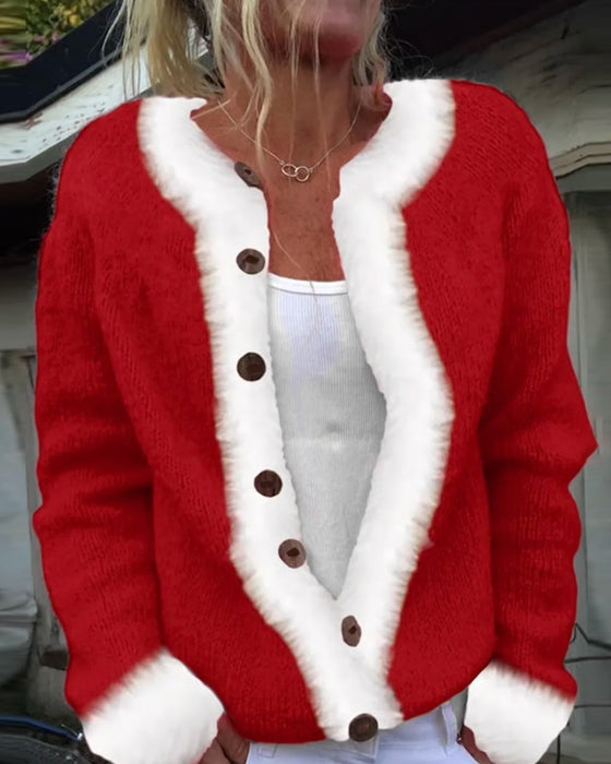 Modieuze Langemouwen Cardigan Met Contrasterende Kleur